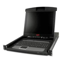 Load image into Gallery viewer, APC 17-inch rack LCD console with integrated 8 port analog KVM switch, Compatible with Windows, Sun, Unix, and Linux systems, Includes mounting AP5808
