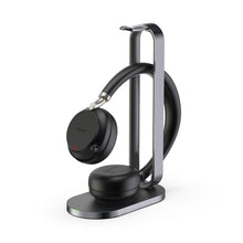 Load image into Gallery viewer, Yealink Bluetooth headset with charging stand, USB-A connection, Teams Certified (Grey), Supports wireless charging, Retractable microphone boom/arm
