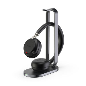 Yealink Bluetooth headset with charging stand, USB-A connection, Teams Certified (Grey), Supports wireless charging, Retractable microphone boom/arm