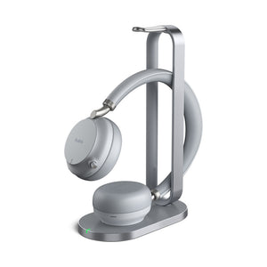 Yealink Bluetooth headset with charging stand, USB-A connection, Teams Certified (Grey), Supports wireless charging, Retractable microphone boom/arm