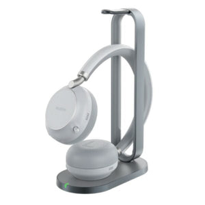 Yealink BH76 Headset, Light Grey with Charging Stand, USB-A Connection, Teams Certified, Retractable hidden microphone arm, Qi wireless charging stand
