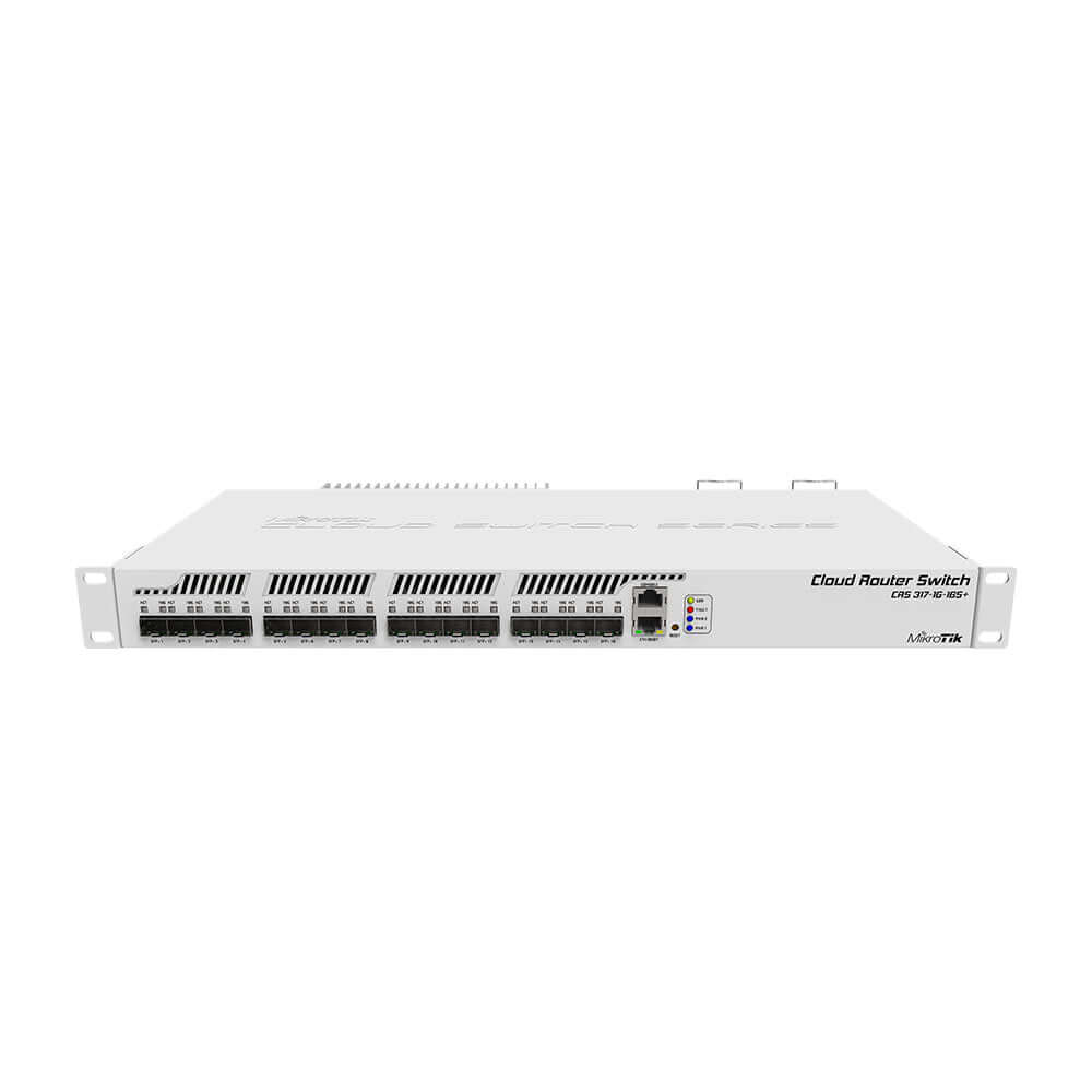 MikroTik Cloud Router Switch CRS317-1G-16S+RM, 1x Gb LAN, 16x SFP+ Cages, RouterOS L6 or SwitchOS (Dual Boot), Passive Cooling 1U Rack-Mount Enclosure