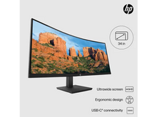 Load image into Gallery viewer, HP P34hc G4 34 inch WQHD (3440 x 1440) Resolution USB-C Curved Monitor Height adjustable; Tilt 21Y56AA
