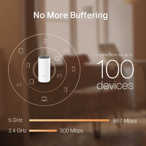TP-Link Deco M4 Whole Home Mesh Wi-Fi System AC1200 Dual-Band Wi-Fi (Dual Pack), 2 × 10/100/1000 Mbps ports, 5GHz: 867Mbps/2.4GHz: 300Mbps - DECO M4-2