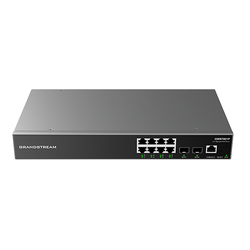 Grandstream GWN7801 Enterprise L2 8-Port Managed Gigabit Ethernet Switch - with 8x Ethernet RJ45 Ports + 2x SFP Ports, GWN Cloud/Manager, Built-in QoS