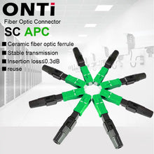 Load image into Gallery viewer, ONTi 50-400pcs SC APC Fiber Optic Fast Connector Single Mode Fiber Optic Adapter FTTH Fiber Quick Connector Field Assembly
