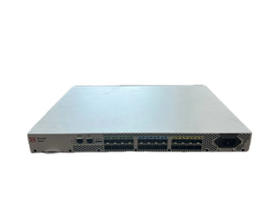 Brocade G610 series 24 port switch, 8 port activation, including 8 Brocade 32Gb/s shortwave multi-mode modules, port side exhaust