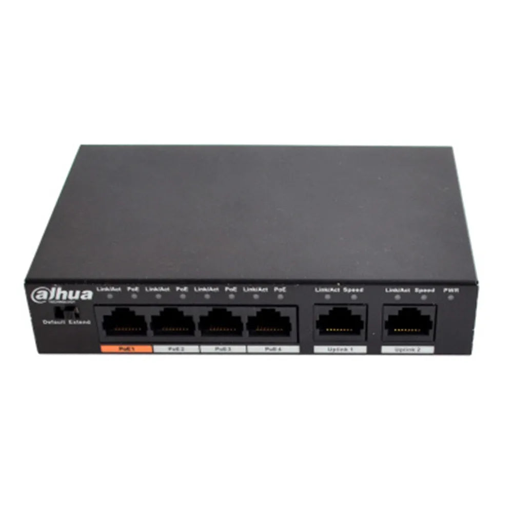 Dahua 4ch PoE Switch DH-S1500C-4ET2ET-DPWR 4CH Ethernet Switch with 250m Power Transit Distance Support PoE PoE+&Hi-PoE Protocol