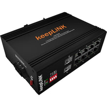Load image into Gallery viewer, KeepLiNK KP-9000-65-2GX8GP Industrial 10-Port Gigabit Switch with 8-PoE Port and 2-SFP Uplink DIN Rail Mounting IP40 rating VLAN
