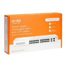 Load image into Gallery viewer, HPE Networking Instant On 1430 26 port GbE switch, Unmanaged Layer 2 Gigabit Ethernet Switch, 26x Gigabit ports, 2x Gigabit SFP ports | SW143026G
