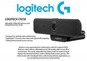 Logitech C925e 1080p Webcam Autofocus USB Cam with HD Video and Built-In Stereo Microphones Professional Wide Angle Cam