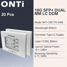 Load image into Gallery viewer, ONTi 10Gb SFP+ Module Multimode 300m MM Duplex SFP+ Transceiver LC Optical Connector SFP-10G-SR Compatible with Cisco Mikrotik Switch
