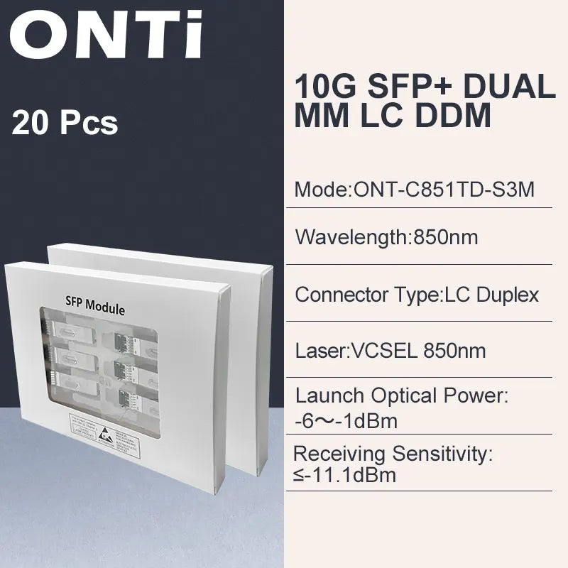 ONTi 10Gb SFP+ Module Multimode 300m MM Duplex SFP+ Transceiver LC Optical Connector SFP-10G-SR Compatible with Cisco Mikrotik Switch