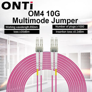 ONTi OM4 10 Gigabit Multimode Fiber Optic Patch Cord 1-100m 50/125 2.00mm 10/40/100Gbps 2 core Duplex Fiber Jumper Pigtail LC/UPC, LC-LC