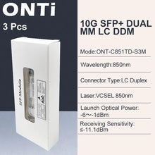 Load image into Gallery viewer, ONTi 10Gb SFP+ Module Multimode 300m MM Duplex SFP+ Transceiver LC Optical Connector SFP-10G-SR Compatible with Cisco Mikrotik Switch
