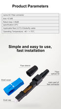 Load image into Gallery viewer, ONTi 50-400pcs Embedded SC UPC Fiber Optic Fast Connector FTTH Single Mode Optical Quick Connector SC Adapter Field Assembly

