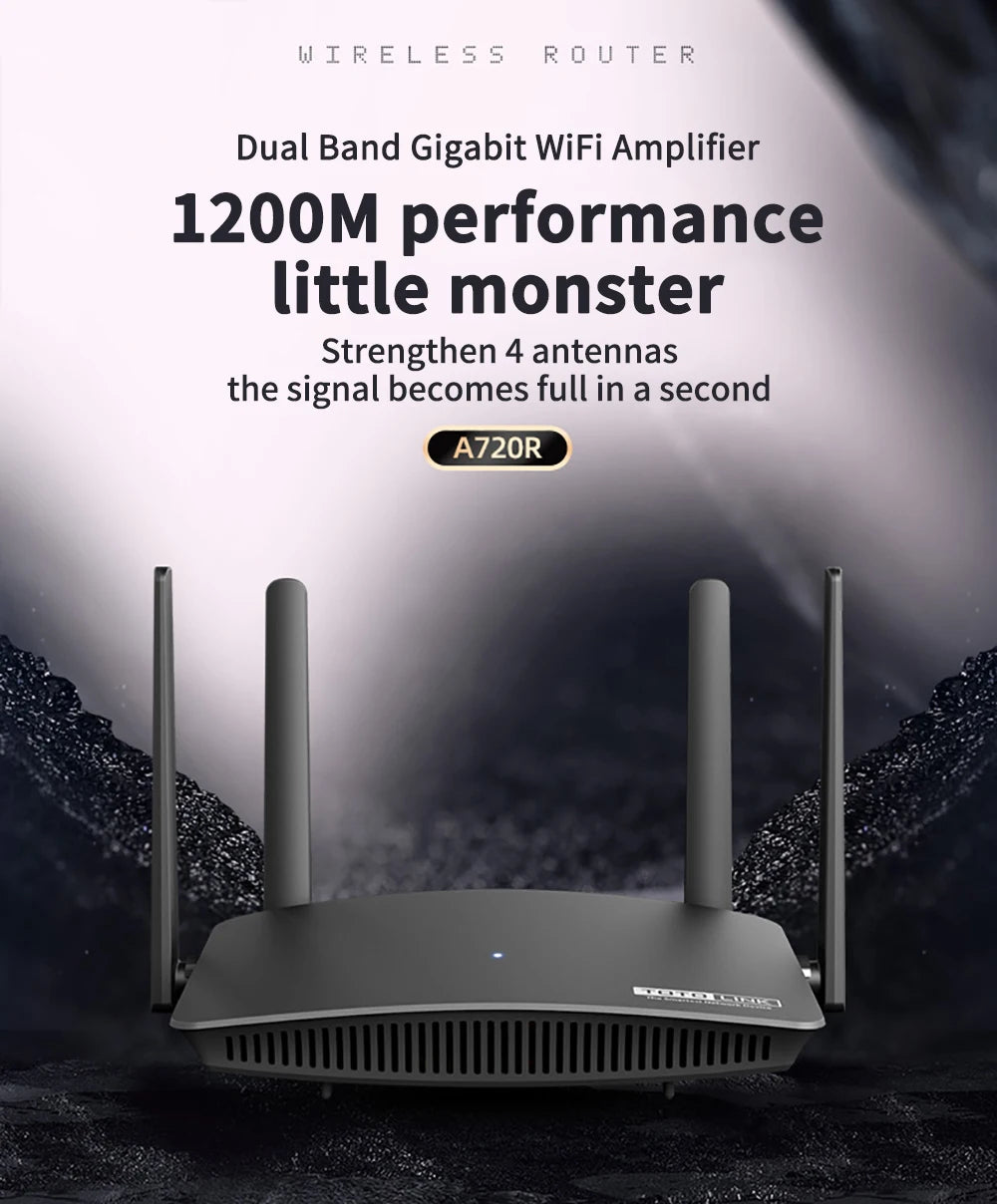 Totolink A720R AC1200 WiFi Router 2.4GHz/5GHz WiFi Repeater 4*5dBi External Antennas Support IPTV