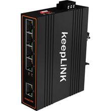 Load image into Gallery viewer, keepLiNK KP-9000-45-5TP Industrial 5Port Gigabit Ethernet Switch with 4*PoE and 1*RJ45 Uplink IP40 DIN-Rail Unmanaged Plug&amp;Play
