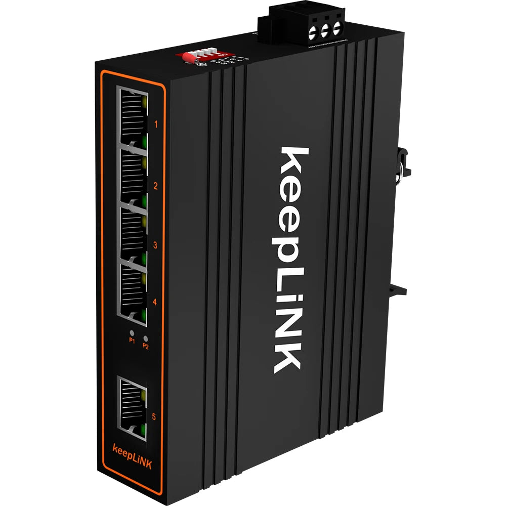 keepLiNK KP-9000-45-5TP Industrial 5Port Gigabit Ethernet Switch with 4*PoE and 1*RJ45 Uplink IP40 DIN-Rail Unmanaged Plug&Play