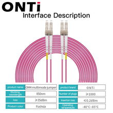 Load image into Gallery viewer, ONTi OM4 10 Gigabit Multimode Fiber Optic Patch Cord 1-100m 50/125 2.00mm 10/40/100Gbps 2 core Duplex Fiber Jumper Pigtail LC/UPC, LC-LC
