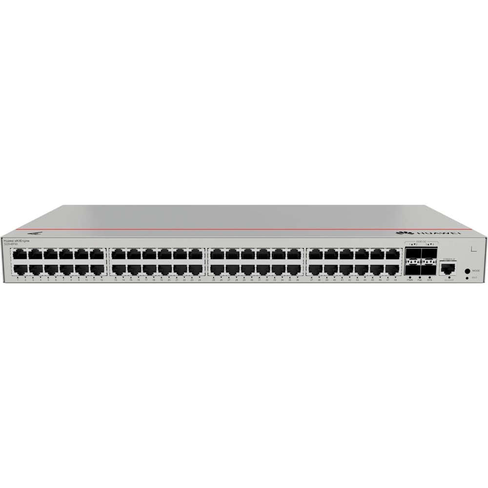 Huawei S220-48P4X Layer 2 Managed Switch, 48x 10/100/1000BASE-T ports(380W PoE+), 4x 10GE SFP+ ports, built-in AC power, 1 console port, 1 MODE button