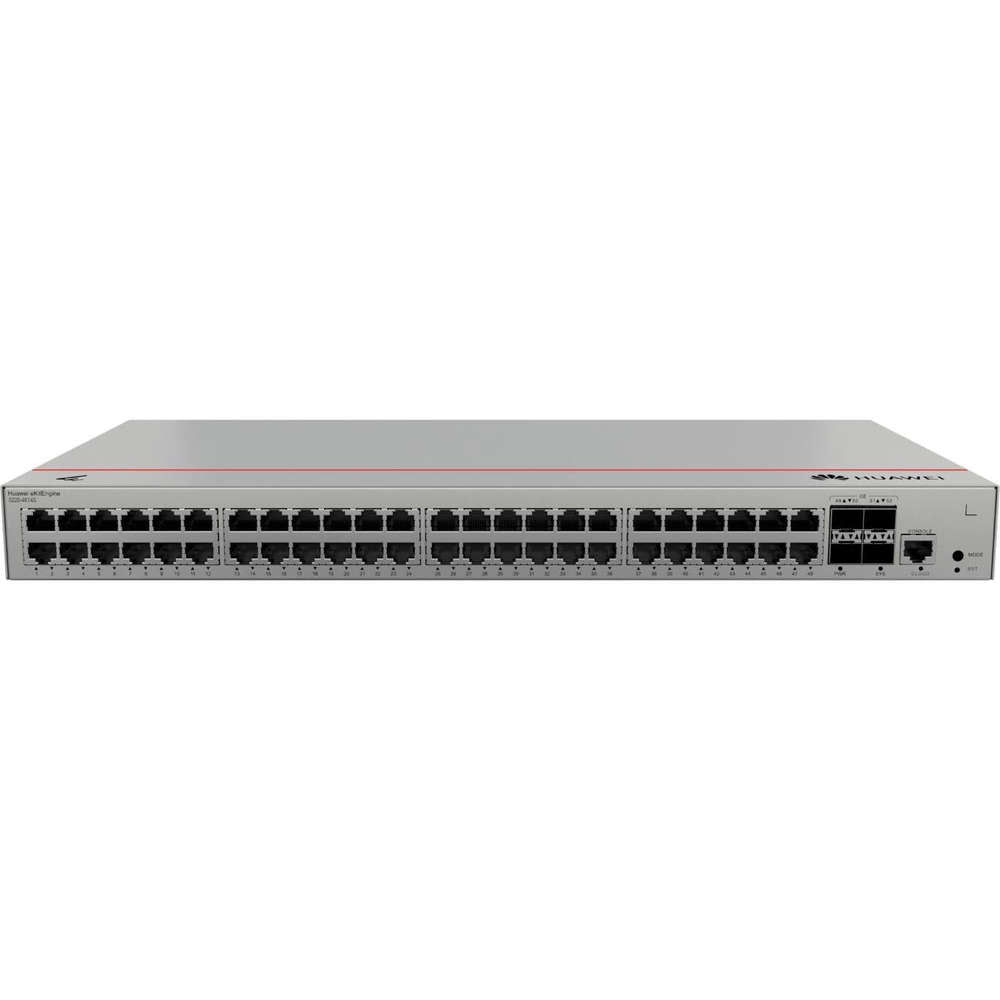 Huawei S220-48T4S Layer 2 Managed Switch, 48x 10/100/1000BASE-T ports, 4x GE SFP ports, built-in AC power, 1 console port, 1 MODE button, 1 RST button