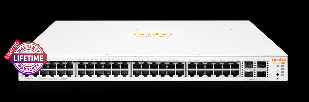 HPE Networking Instant On 1930 4SFP+ 48 Port 370W Switch, Smart Managed layer 2+, 48 × PoE GB ports, 4 × SFP/SFP+ ports | ARU-IO-SW193048G-370W