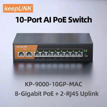 Load image into Gallery viewer, KeepLiNK 10-Port 10/100Mbps Megabit Ethernet Switch with 8-PoE Ports and 2-Ethernet Uplink 2G Switching KP-9000-10GP-MAC
