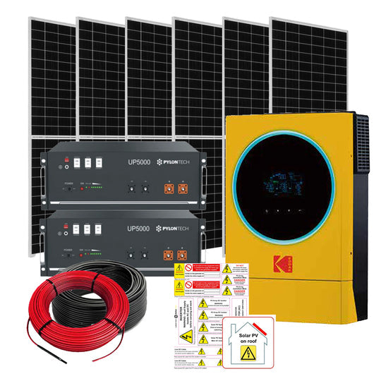 Kodak 5.6kW 9.6kWh Solar Backup Lithium Hybrid Kit, 6×Canadian Solar HiKu 370W Super High Power Mono PERC Solar Panels, 12× End Clamp + 30-50mm Silver