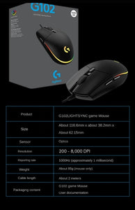 Logitech Mouse G102 Wired Second Generation Desktop Computer E-sports Gamer Peripherals High-performance Red Dragon Special Mouse