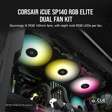 Load image into Gallery viewer, Corsair CO-9050111-WW SP140 RGB ELITE; 140mm RGB LED Fan with AirGuide Technology; Dual Pack with Lighting Node CORE, Low-Noise, High-Performance
