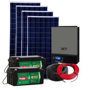 RCT VMIII 3kVA 2.4kWh 24V AGM Hybrid Kit, 4×Renewsys Deserv 340W Solar Panel, RCT Axpert VM3 3K24 3kVA 3kW 24V Hybrid Inverter, 2×Probe Energy Battery