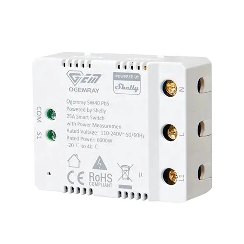 Smart Relay Powered by Shelly, Designed for Precise Control of Large Appliances up to 25A / 6000W