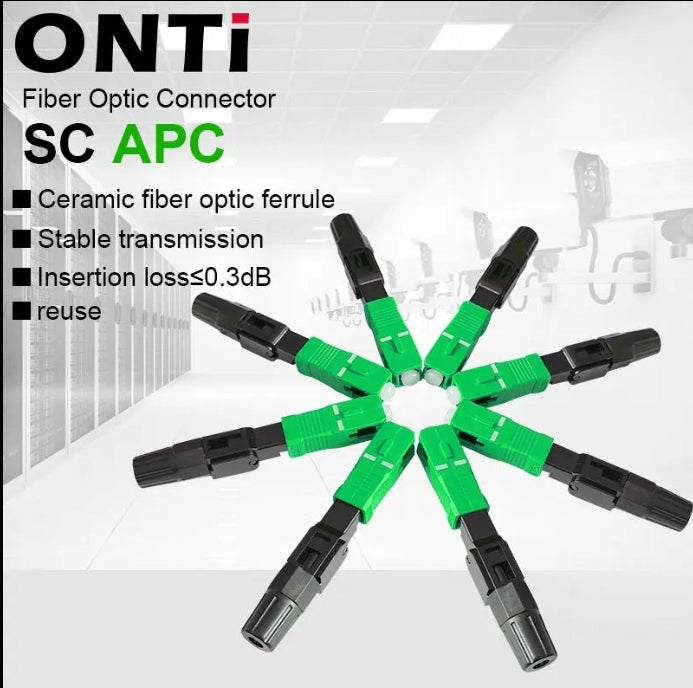 ONTi 50-400pcs SC APC Fiber Optic Fast Connector Single Mode Fiber Optic Adapter FTTH Fiber Quick Connector Field Assembly