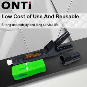 ONTi 50-400pcs SC APC Fiber Optic Fast Connector Single Mode Fiber Optic Adapter FTTH Fiber Quick Connector Field Assembly