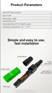 ONTi 50-400pcs SC APC Fiber Optic Fast Connector Single Mode Fiber Optic Adapter FTTH Fiber Quick Connector Field Assembly