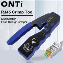 Load image into Gallery viewer, ONTi RJ45 Cat7/6/6A/5E Connector, RJ45 Crimper Tool Pass Through Crimp with Replacement Blade Ethernet Cable Stripper
