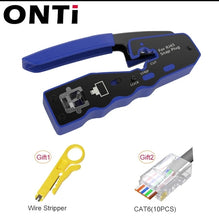 Load image into Gallery viewer, ONTi RJ45 Cat7/6/6A/5E Connector, RJ45 Crimper Tool Pass Through Crimp with Replacement Blade Ethernet Cable Stripper
