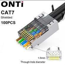 Load image into Gallery viewer, ONTi RJ45 Cat7/6/6A/5E Connector, RJ45 Crimper Tool Pass Through Crimp with Replacement Blade Ethernet Cable Stripper
