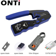 Load image into Gallery viewer, ONTi RJ45 Cat7/6/6A/5E Connector, RJ45 Crimper Tool Pass Through Crimp with Replacement Blade Ethernet Cable Stripper
