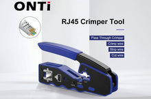 Load image into Gallery viewer, ONTi RJ45 Pass Through Crimper Tool and Rj45 Connector, Ethernet Crimper Crimping Tool Wire Stripper Cutter for Cat6a Cat5
