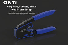 Load image into Gallery viewer, ONTi RJ45 Pass Through Crimper Tool and Rj45 Connector, Ethernet Crimper Crimping Tool Wire Stripper Cutter for Cat6a Cat5

