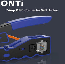 Load image into Gallery viewer, ONTi RJ45 Pass Through Crimper Tool and Rj45 Connector, Ethernet Crimper Crimping Tool Wire Stripper Cutter for Cat6a Cat5

