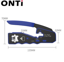 Load image into Gallery viewer, ONTi RJ45 Pass Through Crimper Tool and Rj45 Connector, Ethernet Crimper Crimping Tool Wire Stripper Cutter for Cat6a Cat5
