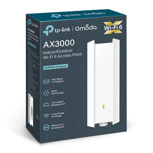 TP-Link AX3000 Indoor/Outdoor Access Point, 574Mbps (2.4GHz), 2402Mbps (5GHz), PoE and passive PoE, IP67, 1 x GB RJ45 port, Wi-Fi 6, Omada