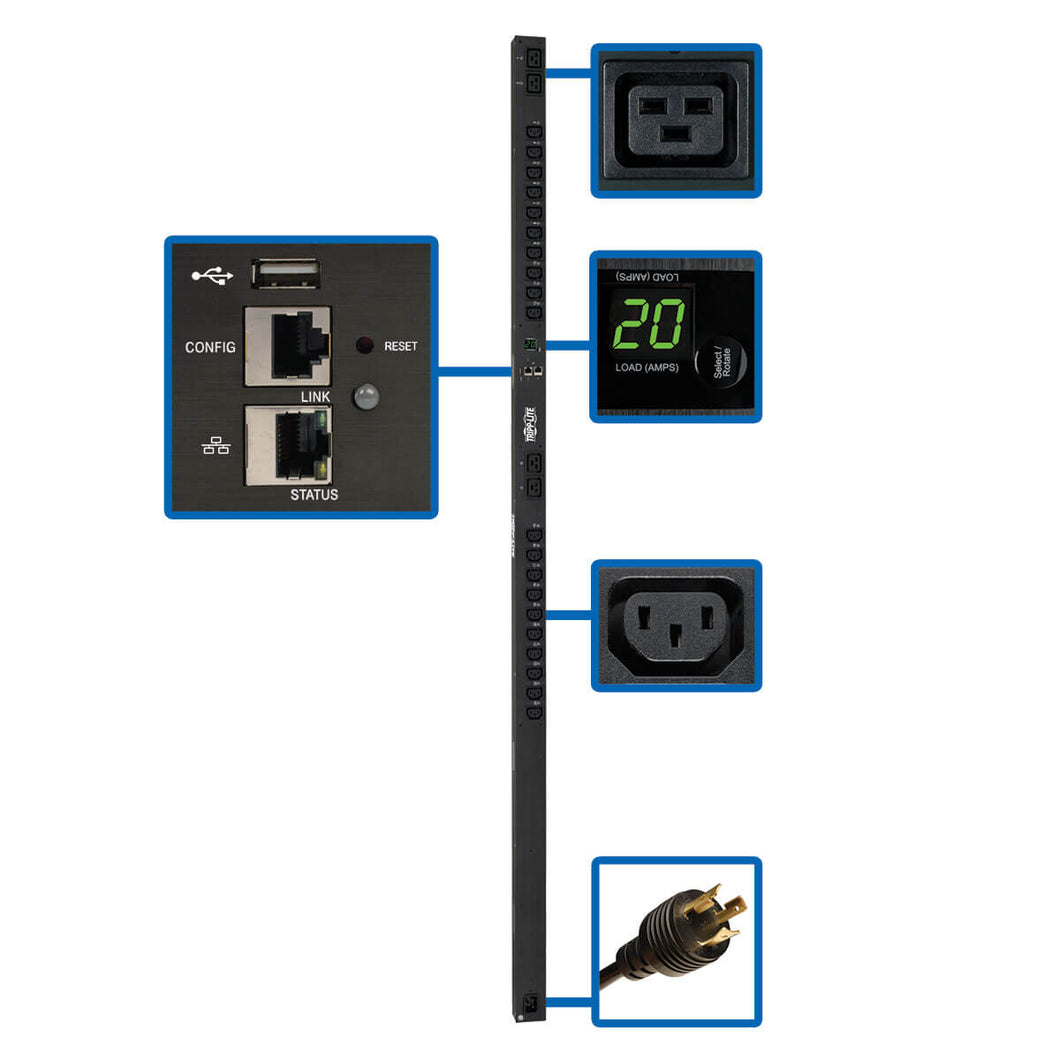 Eaton 3.7Kw Single-Phase Switched Pdu - Lx Interface, 208/230v Outlets (20 C13 & 4 C19), C20/l6-20p, 0U, TAA PDUMV20HVNETLX