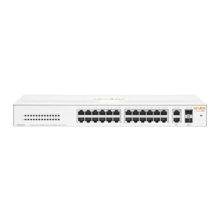 HPE Aruba Instant On 1430 26-port GbE Unmanaged Layer 2 Switch with 26x RJ-45 10/100/1000 ports, 2x SFP 1GbE ports R8R50A