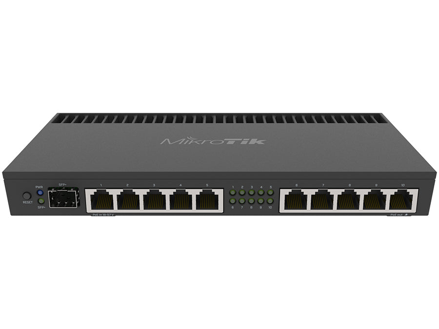 MikroTik 10 Port Gigabit 1SFP+ 4 Core L5 Rack-Mount Router, Ethernet Ports: 10x 10/100/1000, 1x RJ45 Serial Port, 1x 10Gbps SFP Ports, Voltage: 12V-57