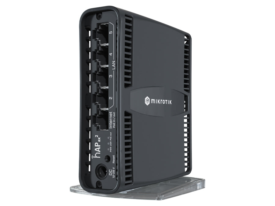 MikroTik hAP ax2 5 Port Gigabit WiFi 6 Router - 1800Mbps, RouterOS v7 L5, 18V-28V (Passive PoE)PoE-IN, quad-core 864MHz CPU, 12W | C52iG-5HaxD2HaxD-TC