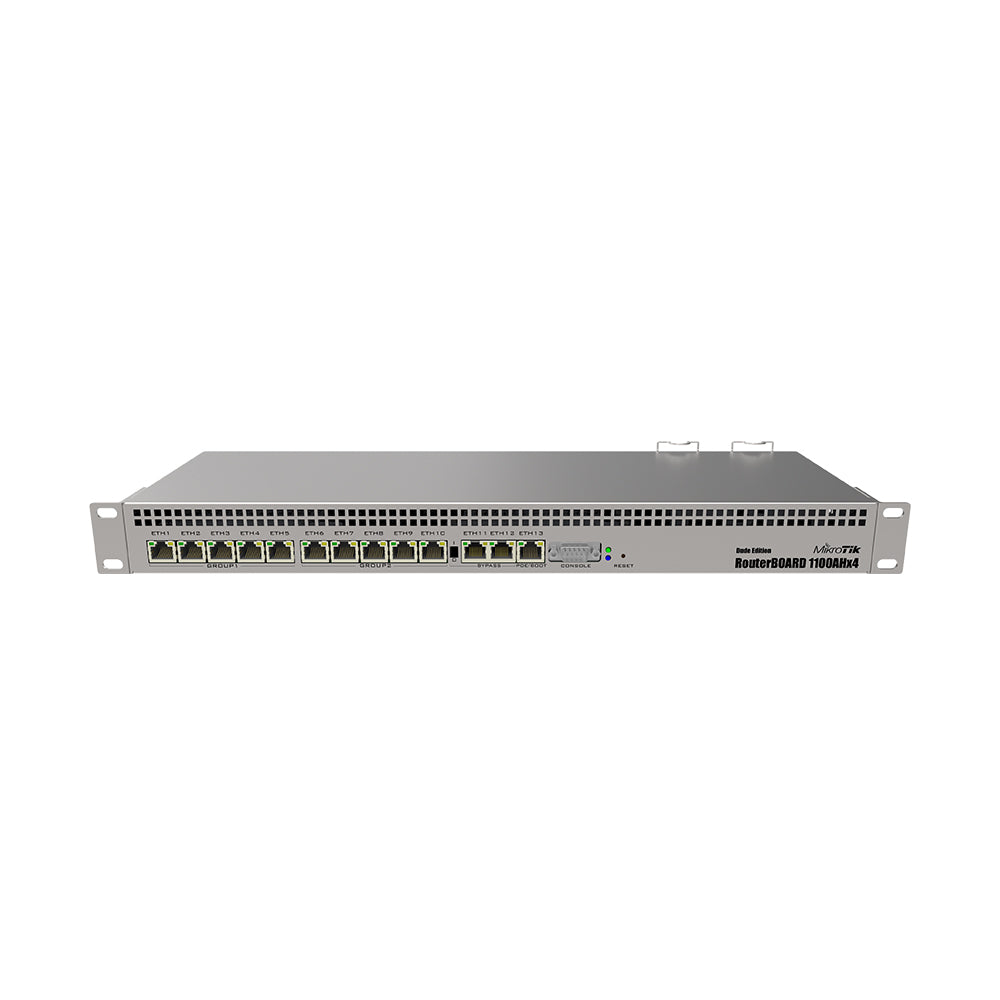 MikroTik RouterBOARD RB1100DX4 Dude Edition Rackmount 1U router, 13x Gigabit Ethernet ports & 60GB M.2 drive for Dude database, RouterOS L6, Dual PSU